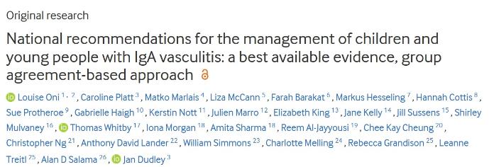 screenshot of national recommendations for the management of children and young people with IgA vasculitis